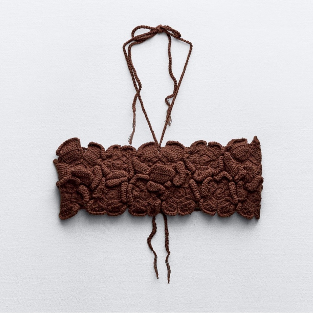 Zara brand new Limited edition Floral bandeau Brown Crochet Top